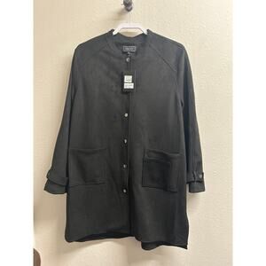 NWT Ace Ivy Women’s Snap Up Black Faux Suede Trench Coat Jacket size XL $158